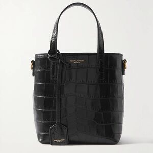Saint Laurent Black Mini Croc Tote Bag